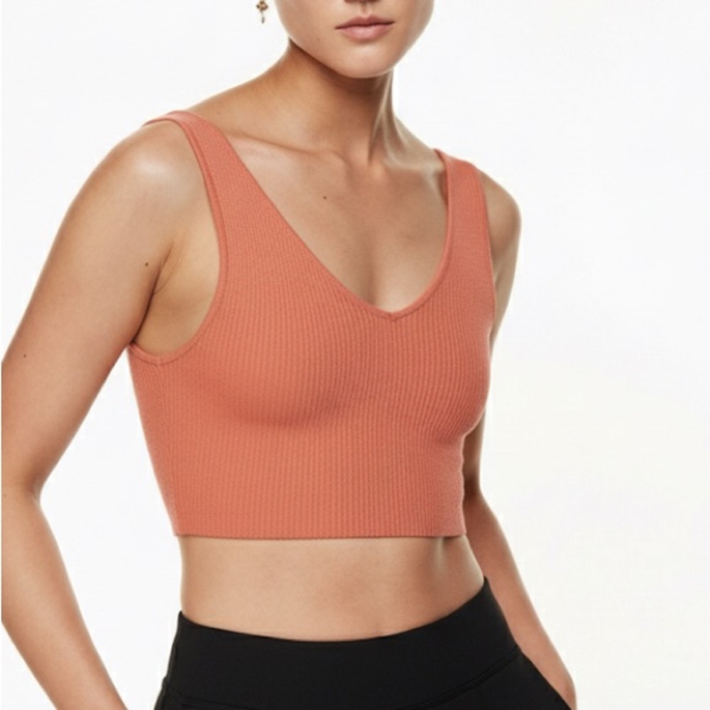 Babaton Sculpt Knit Tank Top Grapefruit Coral Pink Ribbed Crop Aritzia